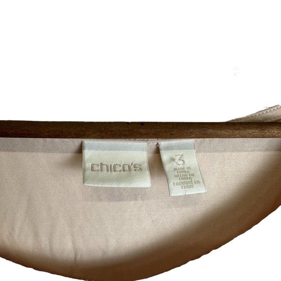 Chico’s Blouse‎ Women’s Sz. XL Cream/Light Pink 3/4 Sleeve, Round Neck - Picture 6 of 9